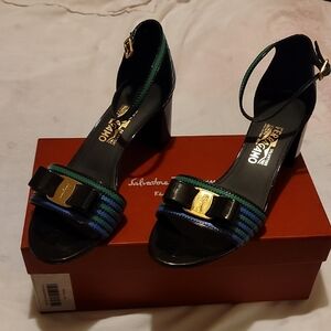 Salvatore Ferragamo Black and Blue Heels